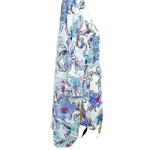 HOPE SPRINGS XL Tunic Oversized Sl Sheer Blue Floral Long Boho Hippie - Picture 2 of 10